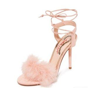Charlotte Olympia Salsa 110 Feather Trim Suede Sandals